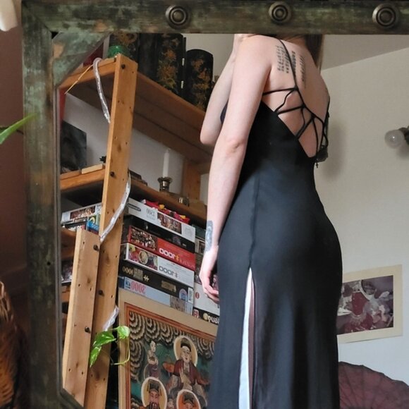 Vintage side slit open back reversible black and white dress - S - Picture 4 of 9